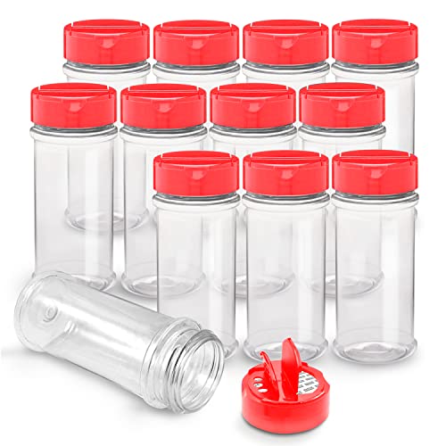 12 Pack Oz Plastic Spice Jars with Red Cap