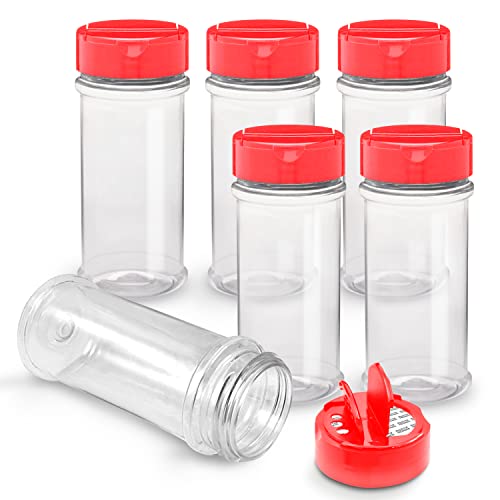 6 PACK - 5.5 Oz with Red Cap - Plastic Spice Jars Bottles Containers