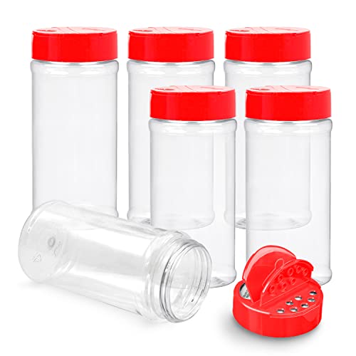 6 Pack 16 Oz Plastic Spice Jars with Red Cap