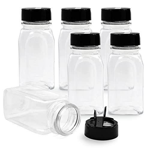6 Pack 9.5 Oz Plastic Spice Jars with Black Cap