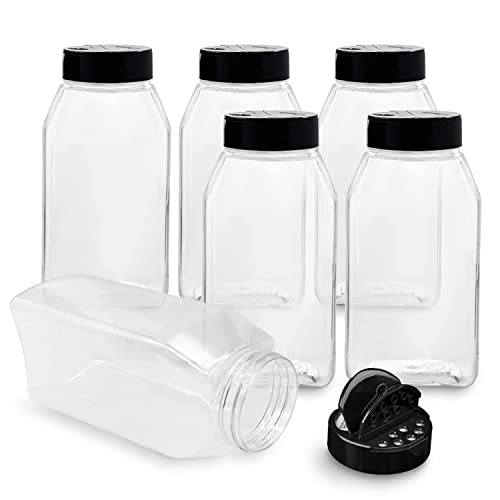6 PACK - 32 Oz with Black Cap - Plastic Spice Jars Bottles Containers
