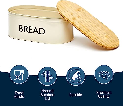 RoyalHouse Premium Metal Bread Box with Bamboo Lid - Thumbnail 3