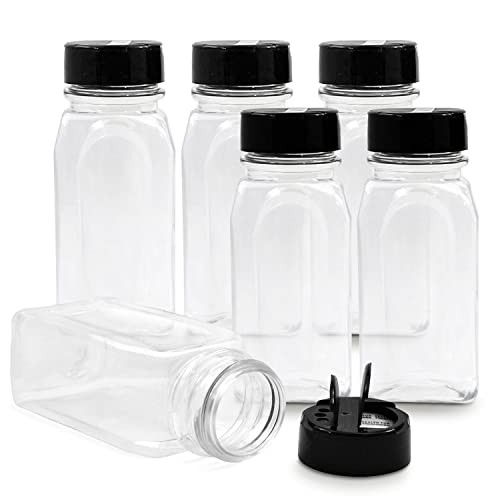 6 Pack 14 Oz Plastic Spice Jars with Black Cap