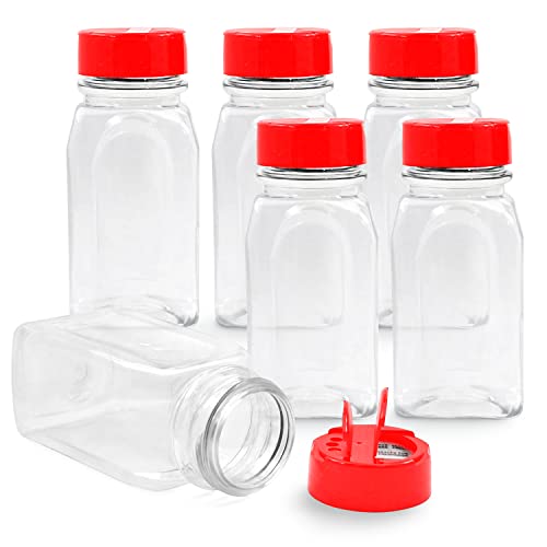6 Pack 9.5 Oz Plastic Spice Jars with Red Cap