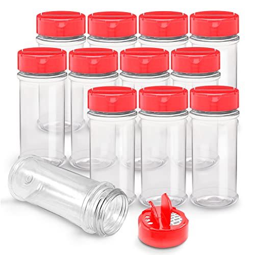 12 Pack 5.5 Oz Plastic Spice Jars with Red Cap