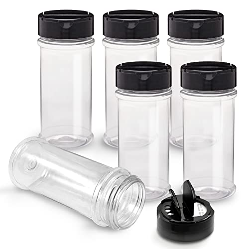 6 Pack 5.5 Oz Plastic Spice Jars with Black Cap