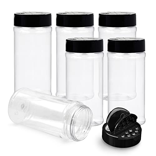 6 Pack 16 Oz Plastic Spice Jars with Black Cap