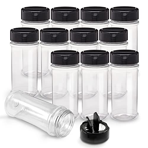 12 Pack 5.5 Oz Plastic Spice Jars with Black Cap