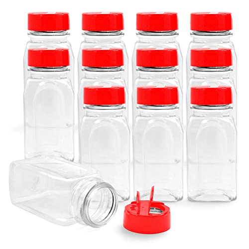 12 PACK - 9.5 Oz with Red Cap - Plastic Jars Bottles Containers