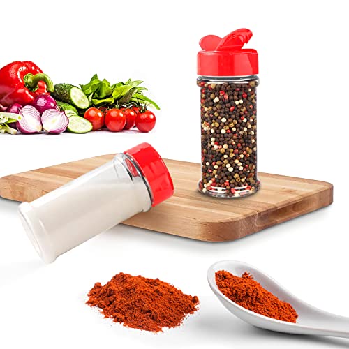 RoyalHouse - 12 PACK - 9.5 Oz with Red Cap - Plastic Jars Bottles  Containers - Perfect for Storing Spice, Herbs and Powders - Lined Cap -  Safe Plastic