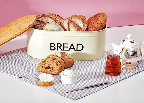 RoyalHouse Premium Metal Bread Box with Bamboo Lid - Thumbnail 2