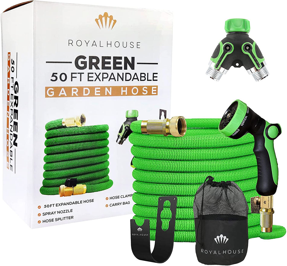 Green Expandable Garden Hose 50 Feet 8 Function (Comes in a Box)