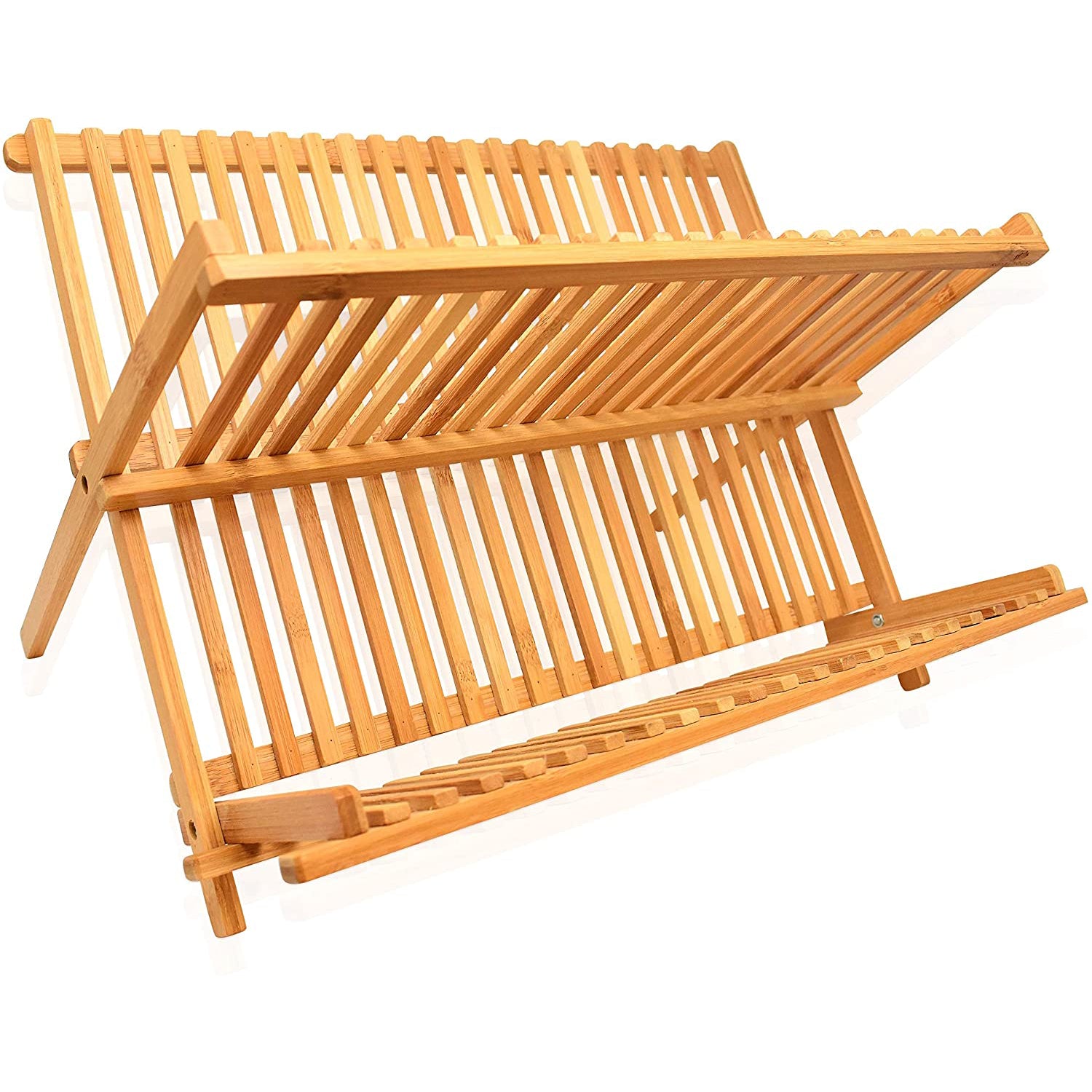 Bamboo 2 Tier Dish Drying Rack - Collapsible Dish Drainer Rack and Best Dish Holder for Kitchen Countertop by Royal Craft Wood